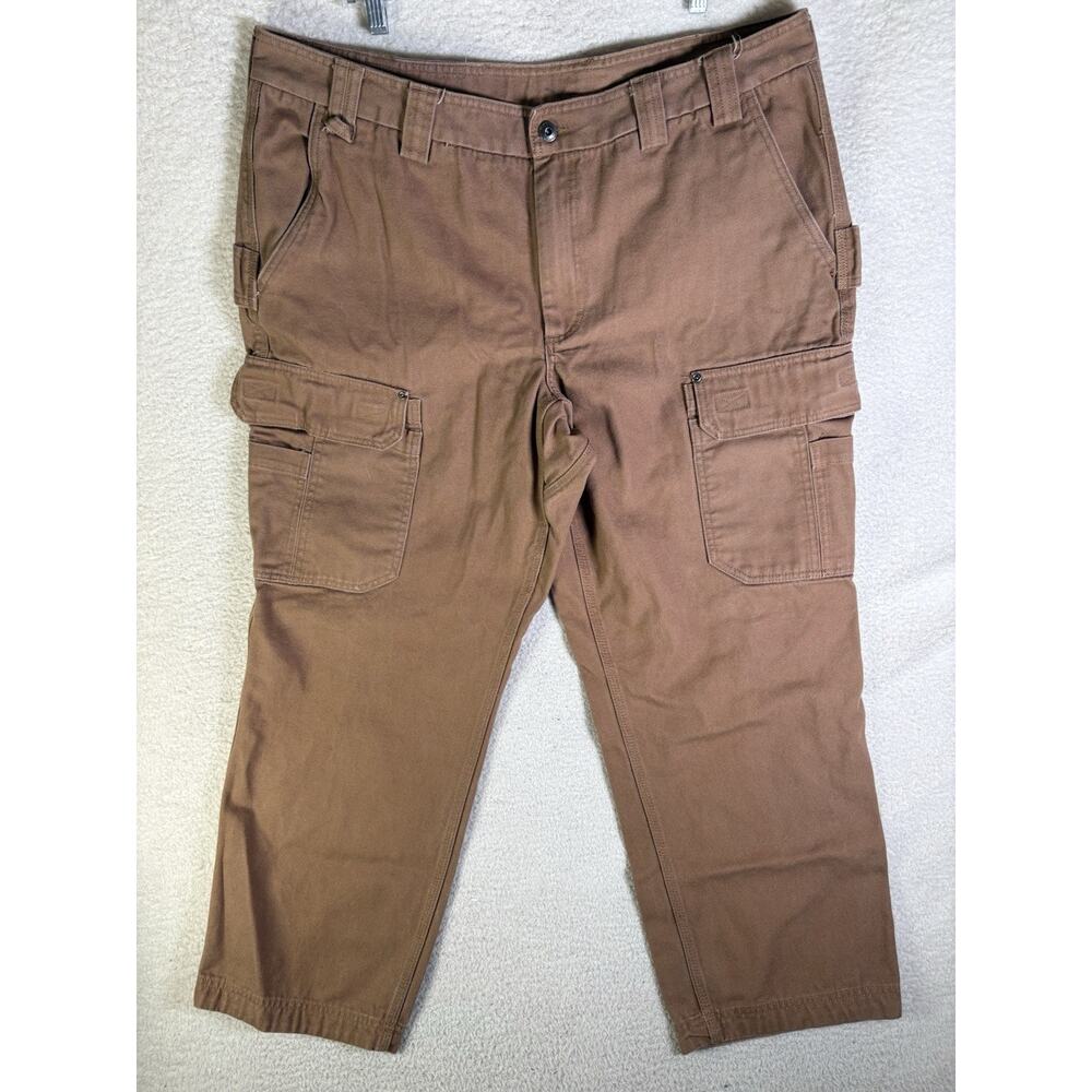 Duluth Trading Cargo Pants Mens 42x30 Brown Canvas Fire Hose Relaxed Fit Work